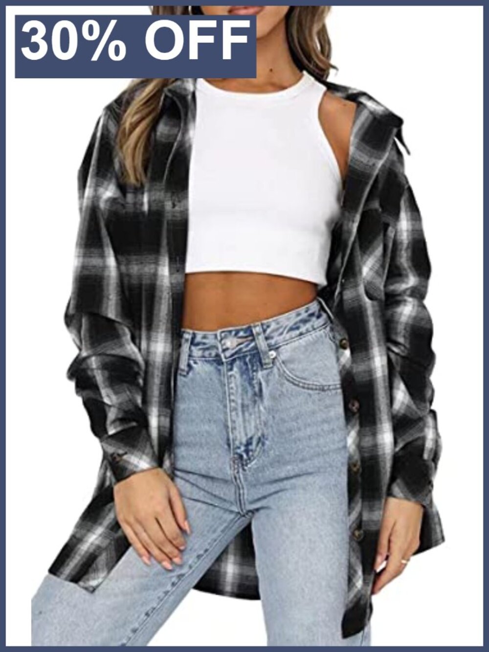 Womens Plaid Flannel Button Down Shirt Long Sleeve Oversized Shacket